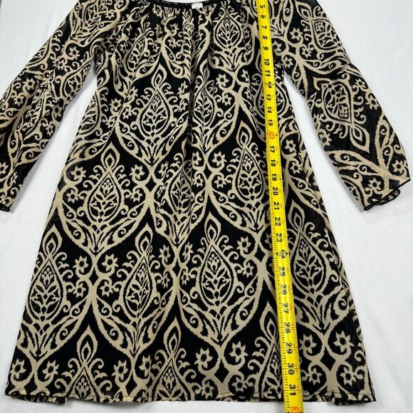 2B Together Sheer Bell Sleeve Tunic Dress Black Tan Women Size Small Long Sleeve - Picture 10 of 11